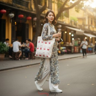 Túi tote vải in họa tiết cafe 35*40cm